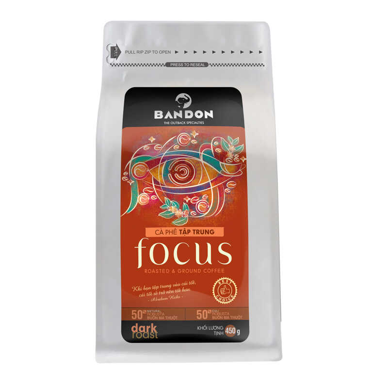 Cà phê phin nguyên chất rang xay mộc sạch BANDON FOCUS 450g đắng đậm, thơm nồng - Cà phê đặc sản