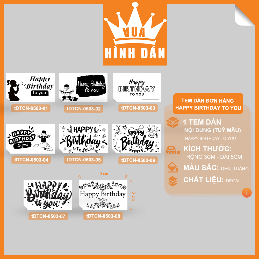 Set 50/100 sticker HAPPY BIRTHDAY TO YOU 5x3cm - tem dán hộp, gói quà, túi hàng 4.002 Vua Hình Dán