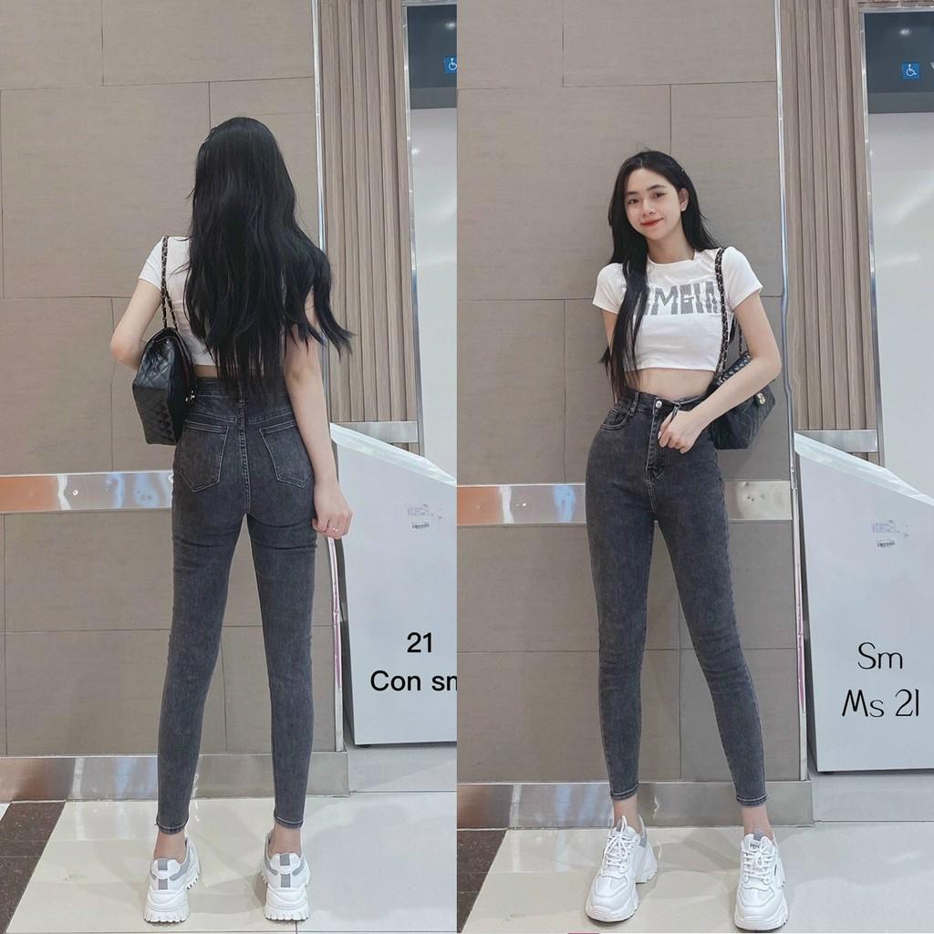 QUẦN JEANS SKINNY ĐEN CO GIÃN - 2 MÀU XÁM, ĐEN - CẠP CAO ÔM BODY HOT GIRL - QUẦN BÒ DÀI TRƠN BASIC 6