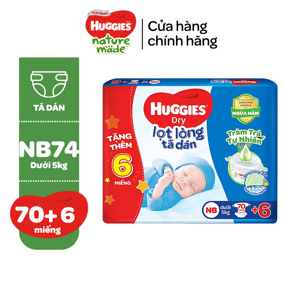 [Tặng kèm miếng] Tã dán sơ sinh Tràm Trà Tự Nhiên Huggies NB40/NB70/S54/S80