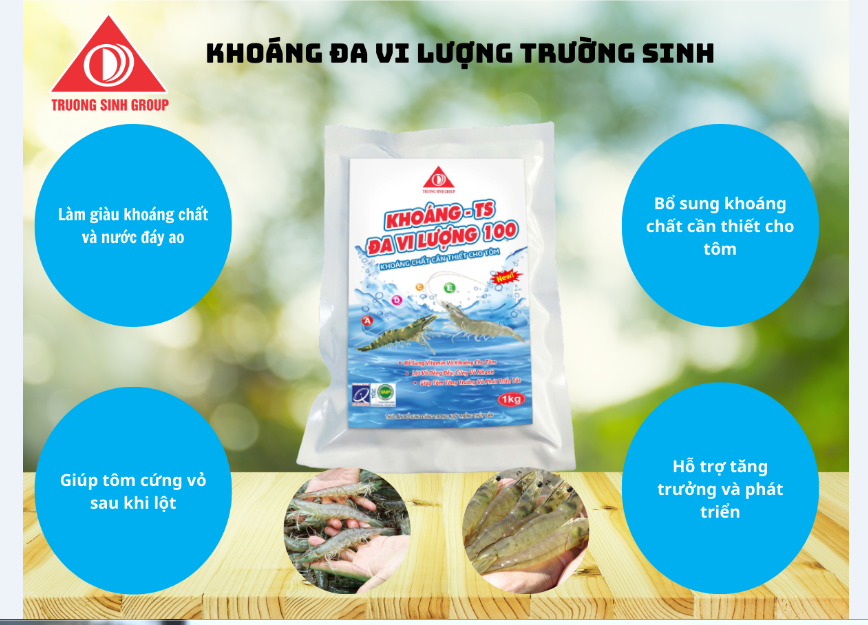 Khoáng đa vi lượng Trường Sinh: bổ sung khoáng,chống cong thân, giúp tôm cứng vỏ khi lột (1 kg)