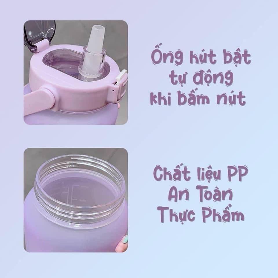 Bình đựng nước 2 lít cho người tập thể thao, Gym, Văn phòng tặng kèm Sticker đáng iu