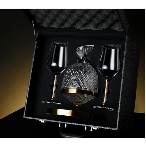 Bộ 2 ly Rượu Kèm Bình Rựou Đế Xoay Bắc Âu đẹp mắt DECANTER Mặt Kính Pha Lê