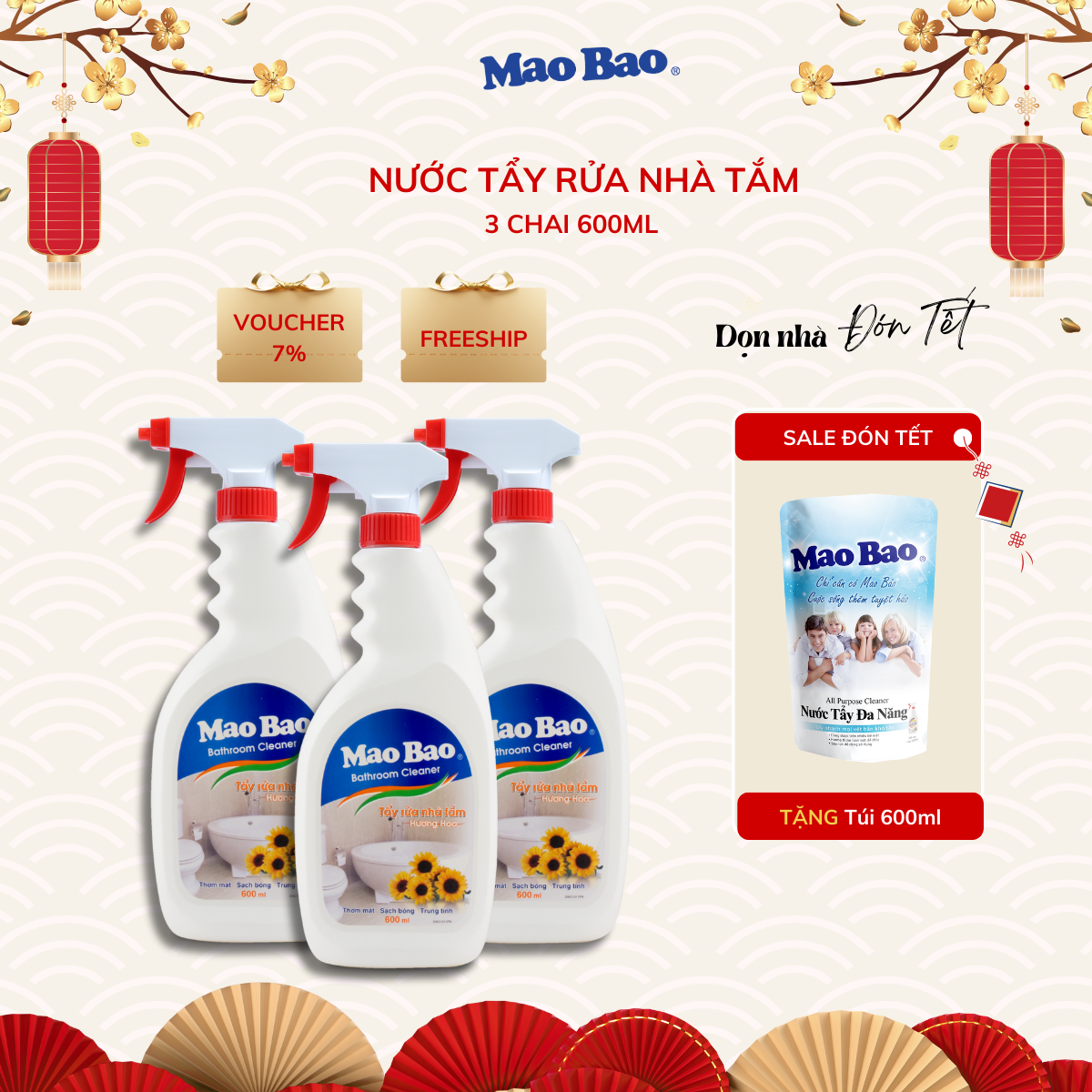 Combo 03 chai Nước Tẩy Nhà Tắm Mao Bao 600ml