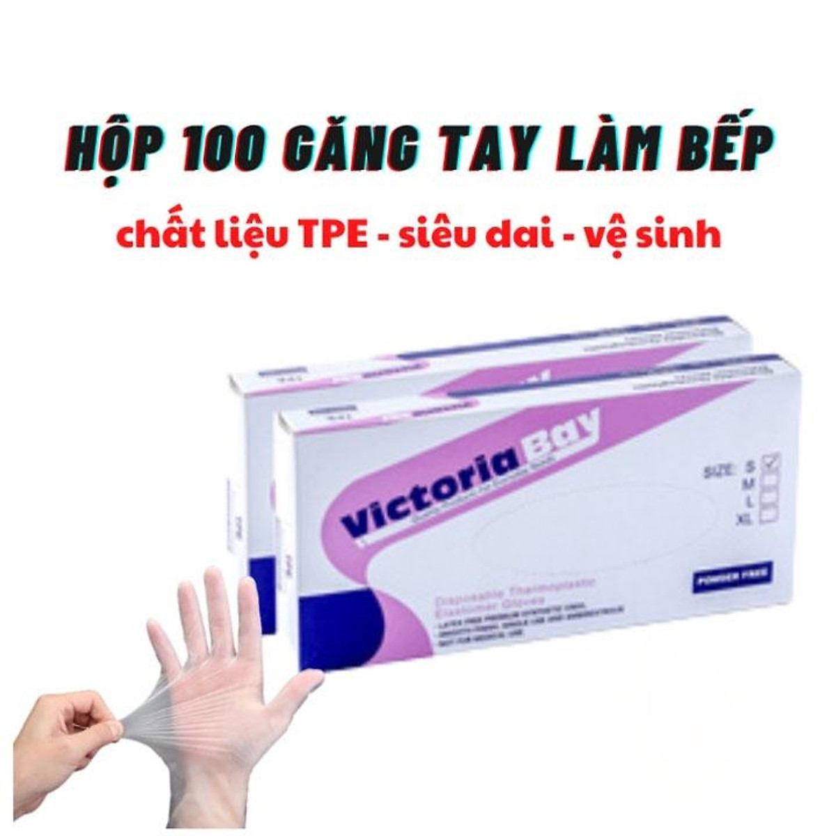 Combo 5 Hộp 100 găng tay rửa bát làm bếp vệ sinh VictoriaBay bao tay siêu dai chất liệu TPE không mùi