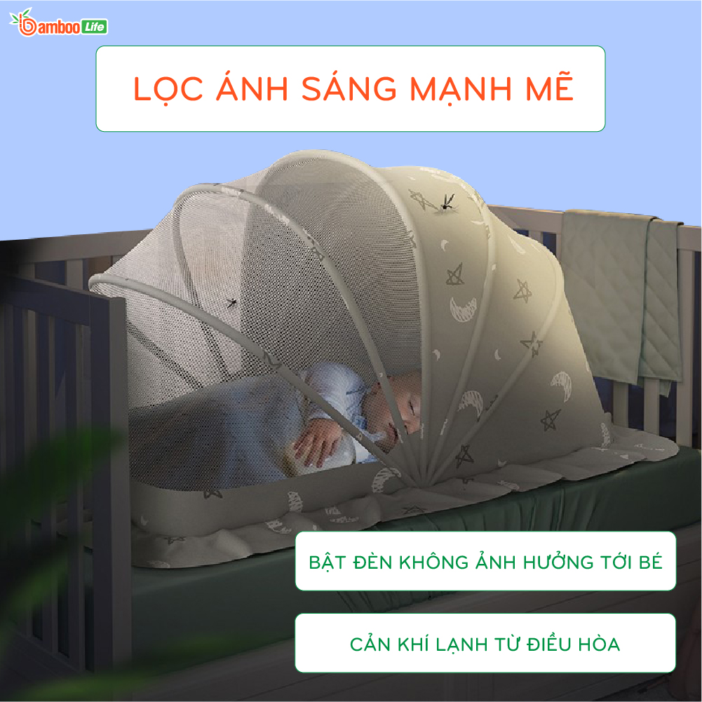 Màn chụp cho bé tự bung Bamboo Life mùng chụp em bé sơ sinh gấp gọn chống muỗi côn trùng giảm ánh sáng an toàn tiện lợi dùng được ở giường nôi cũi