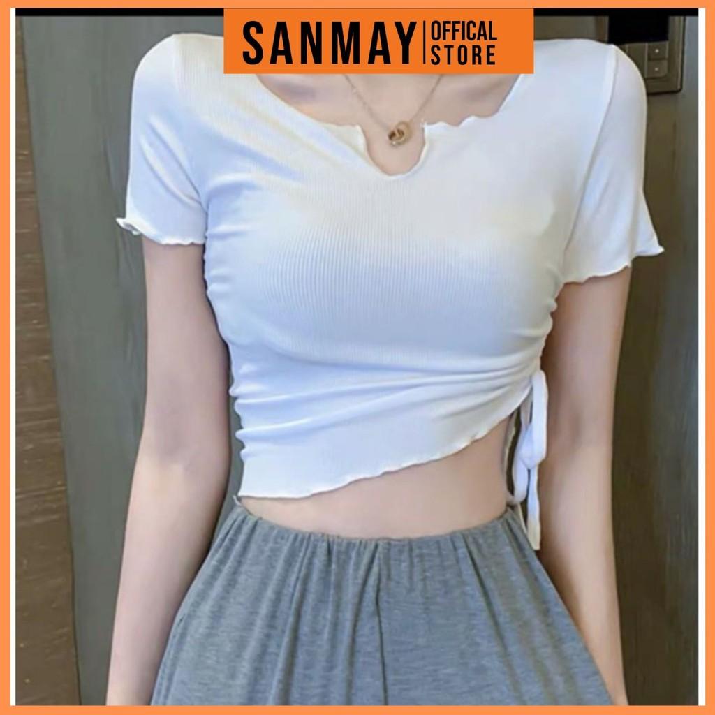 Áo Croptop Ôm Body SANMAY Áo Kiểu Croptop Sexy Nữ Tay Ngắn Cột Dây Đẹp Bánh Bèo Hàn Quốc AO035