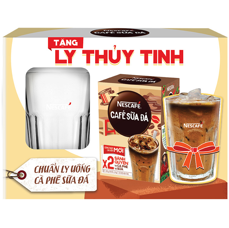 Cà phê sữa NESCAFÉ Cà phê sữa đá (Hộp 10 gói x 24 g) [Tặng 1 Ly Thủy Tinh]