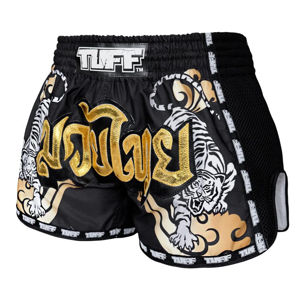 Quần Tuff Muay Thai Black Retro Style Double Tiger With Gold Text