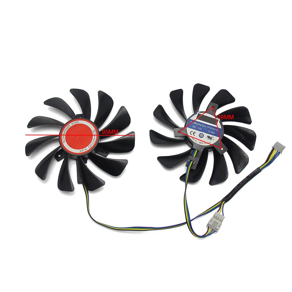 2PCS/SET95MM FDC10U12S9-C CF1010U12S CF9010H12S XFX RX580 Quạt làm mát GPU cho card đồ họa RX 590 580 570 của anh ấy