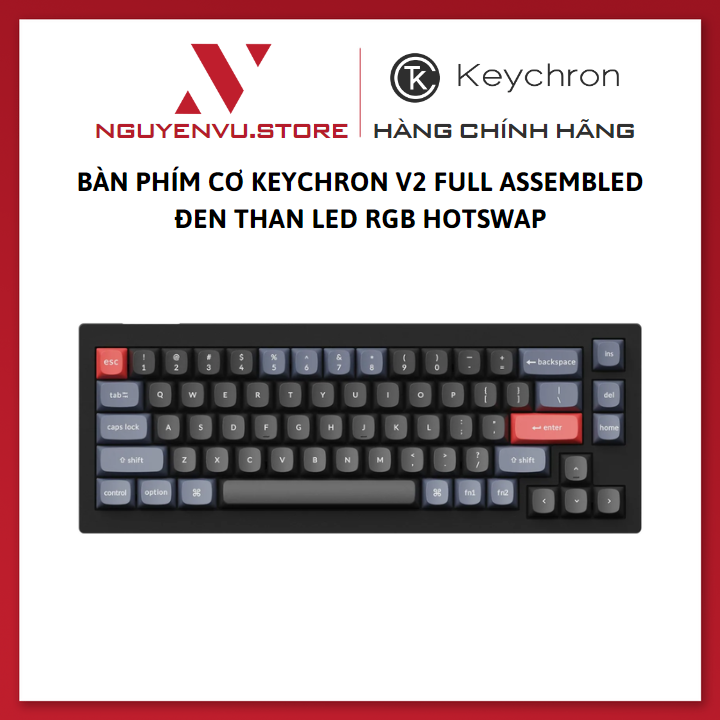 Bàn Phím cơ Keychron V2  RGB Hotswap Knob Custom QMK - Hàng Chính Hãng