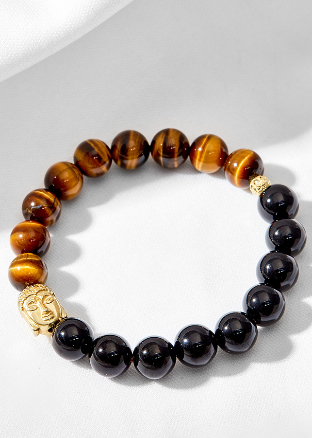 Vòng tay thạch anh mắt hổ mix mã não đen phối Phật may mắn Ngọc Quý Gemstones