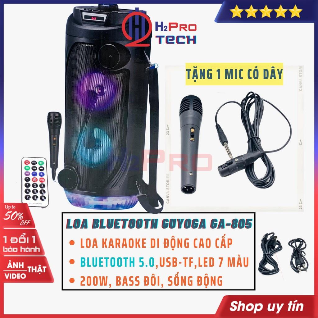 Loa Karaoke Bluetooth, Loa Nghe Nhạc Guyoga GA-805 Cao Cấp, 200W Bass Kép-Usb-TF-Đèn Led (Tặng Micro Có Dây)-H2Pro Tech