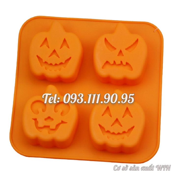 Khuôn silicon làm bánh, rau câu, socola 4 hình Halloween bí ngô – Mã số 1364