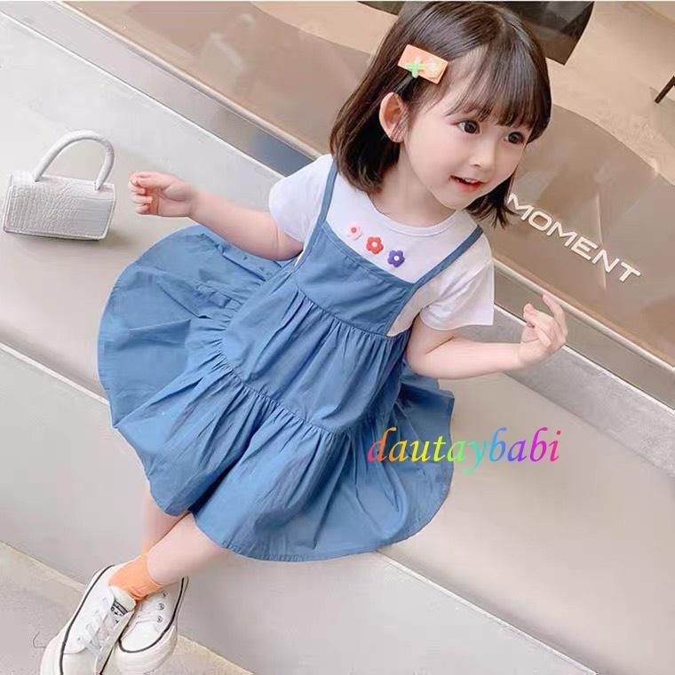 Đầm babydoll bé gái siêu xinh áo thun cotton phối thân váy kate nhẹ nhàng cho bé 10-40kg
