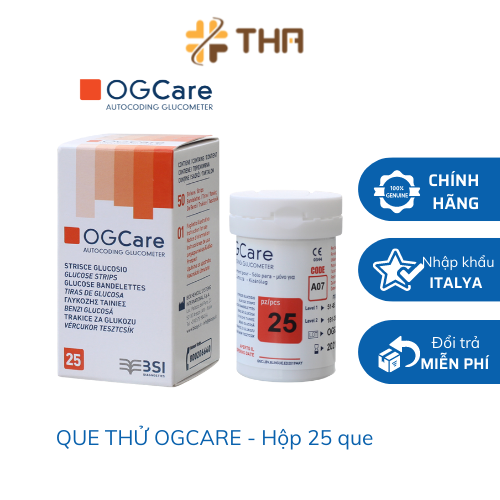 Lọ 25 Que thử đường huyết Ogcare dùng cho MÁY ĐO ĐƯỜNG HUYẾT OG CARE - Hộp 25 que Chính hãng