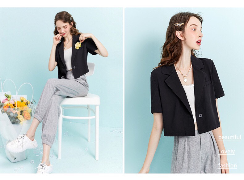 Áo Vest Croptop Nữ Dáng Ngắn Cá Tính Áo khoác Blazer Nữ Chất Tuyết Mưa Cao Cấp Hàng Thiết Kế Tay Lỡ Phong Cách Hàn Quốc