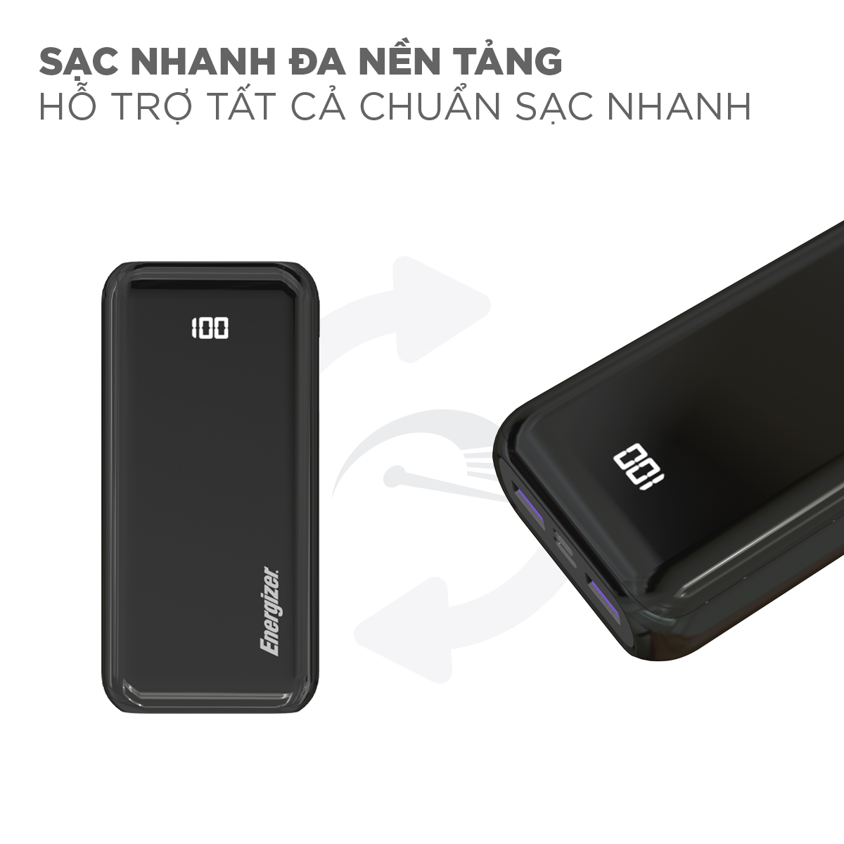 Sạc dự phòng Energizer 20.000 mAh/3.7V Li-Polymer - UE20011PQ - Hàng chính hãng - Đen