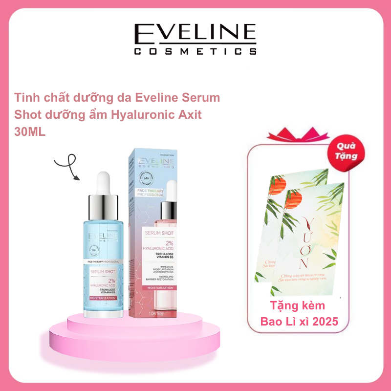 [Tặng kem tẩy da chết Eveline Coffee] Tinh chất dưỡng da Eveline Serum Shot dưỡng ẩm Hyaluronic Axit 30ML