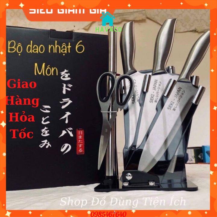 BỘ DAO NHẬT INOX 6 MÓN NHÀ BẾP CAO CẤP KÈM KHAY ĐỰNG