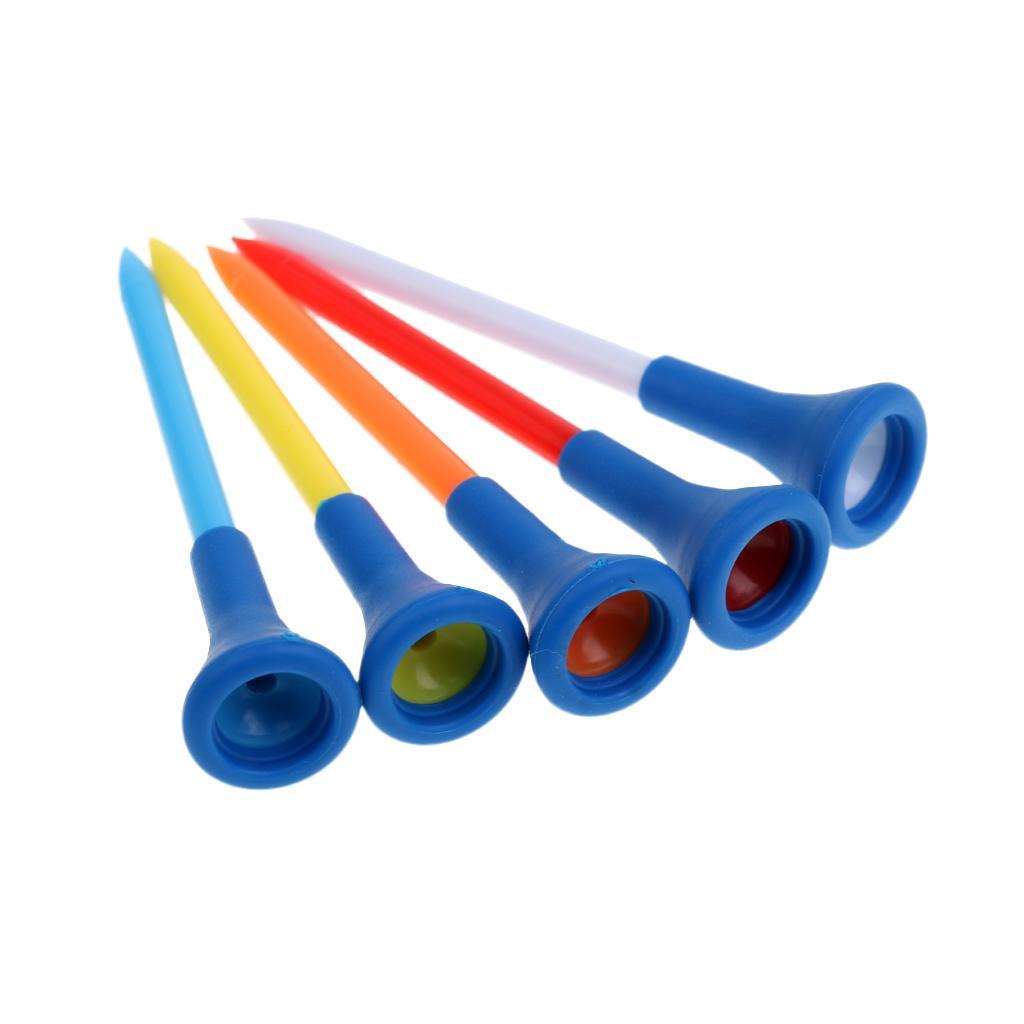 2-5pack 5 Pieces 70mmmm Durable Plastic Golf Tees Rubber Cushion Top Random