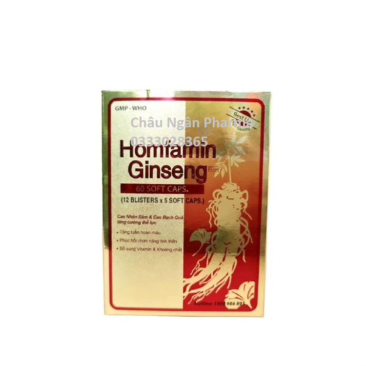 Homfamin Ginseng Tăng Cường Bồi Bổ Sức Khỏe Nguyên Liệu Nhập Khẩu Mỹ Hộp 60 Viên