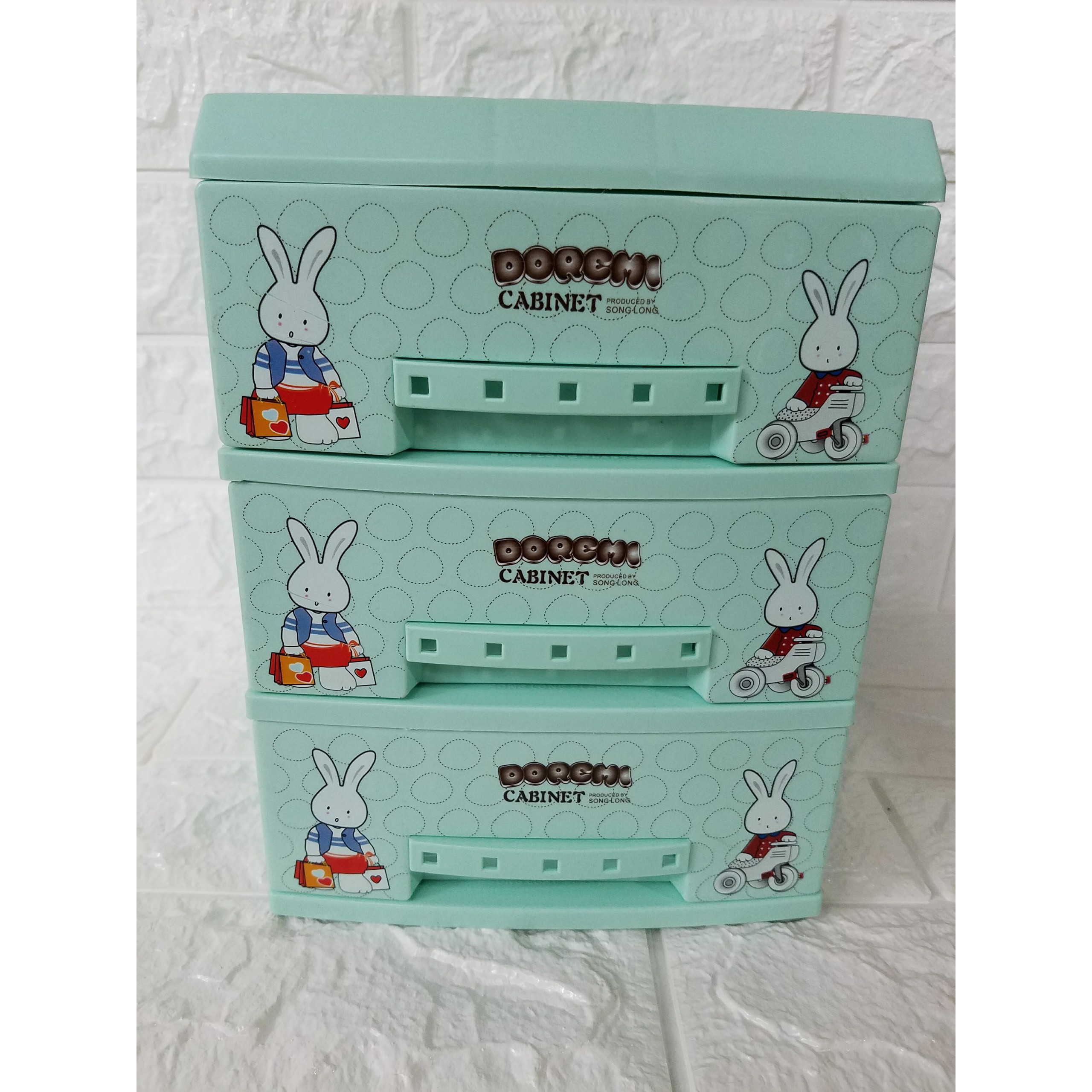 Tủ Nhựa Song Long Mini 3 Tầng Đáng Yêu Cho Bé - Xanh