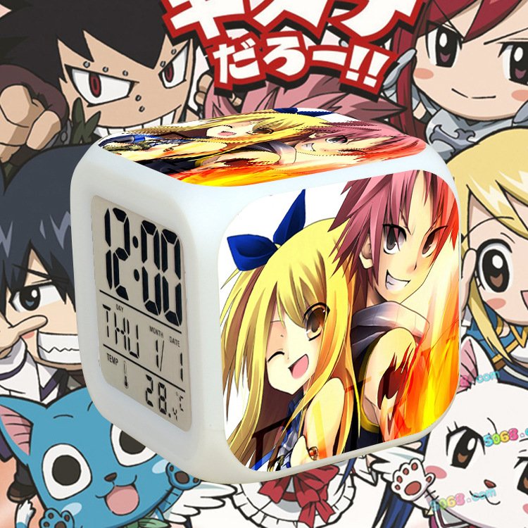 Đồng hồ báo thức để bàn in hình HỘI PHÁP SƯ FAIRY TAIL đèn LED đổi màu anime chibi tiện lợi xinh xắn