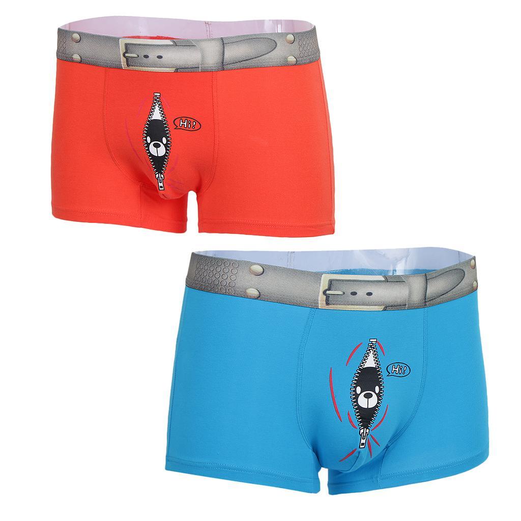 2x Men's Cotton Briefs Bulge Pouch Shorts Bear Printed Underwear Trunks Soft