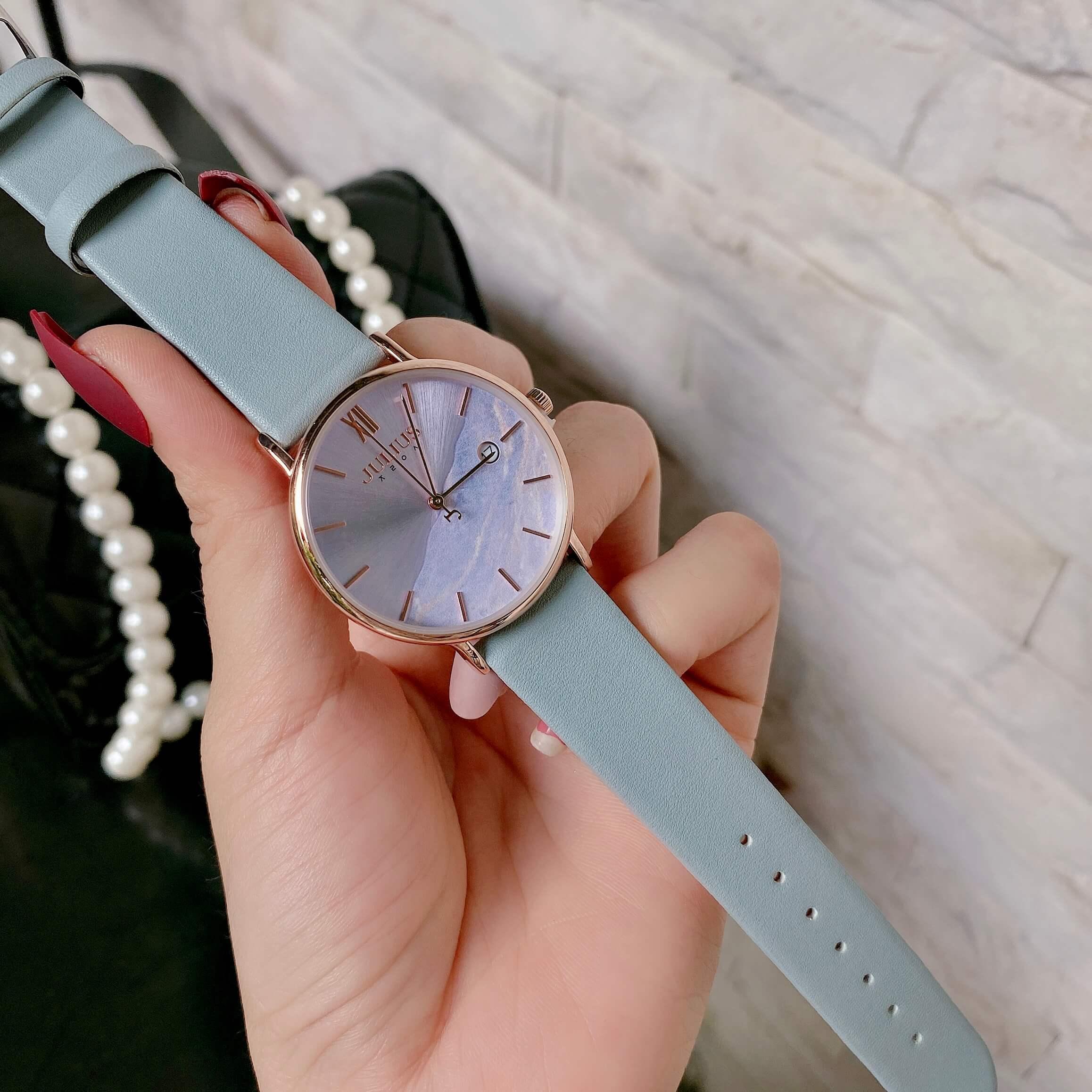 Đồng Hồ Nữ Chính Hãng Julius Cao Cấp Dây Da Mặt Tròn Chống Nước Kính Khoáng Đường Kính 36mm JA-1312B