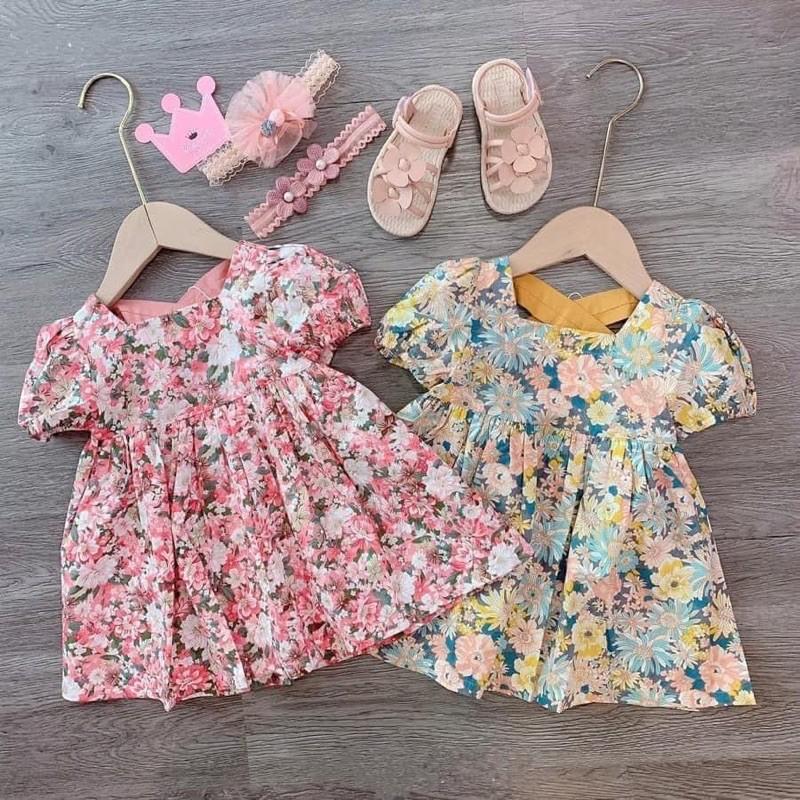 Bela vnxk-Váy hè cho bé gái-váy baby doll hoạ tiết hoa nhí màu hồng cho bé 10-30kg