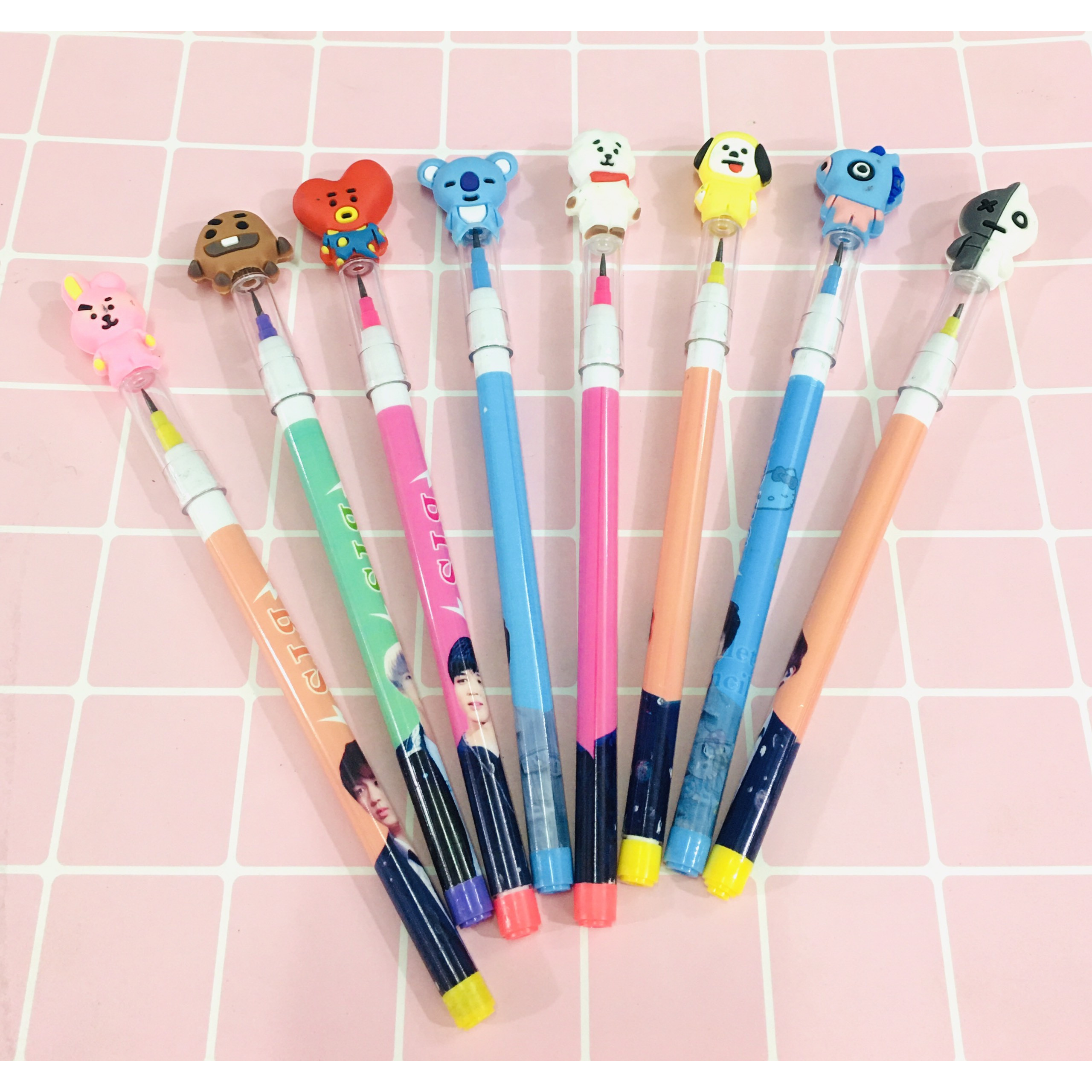 Set 8 Bút chì khúc BTS đầu BT21