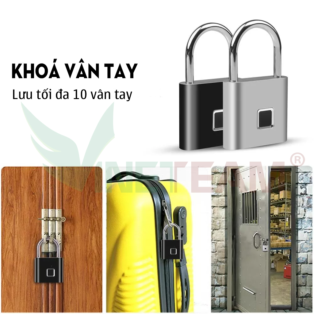 Ổ khoá thông minh cảm biến bằng vân tay 1 chạm, lưu tối đa 10 loại dấu vân tay  bảo vệ nhà cửa, khoá tủ an toàn kèm cáp sạc - hàng chính hãng Vinetteam