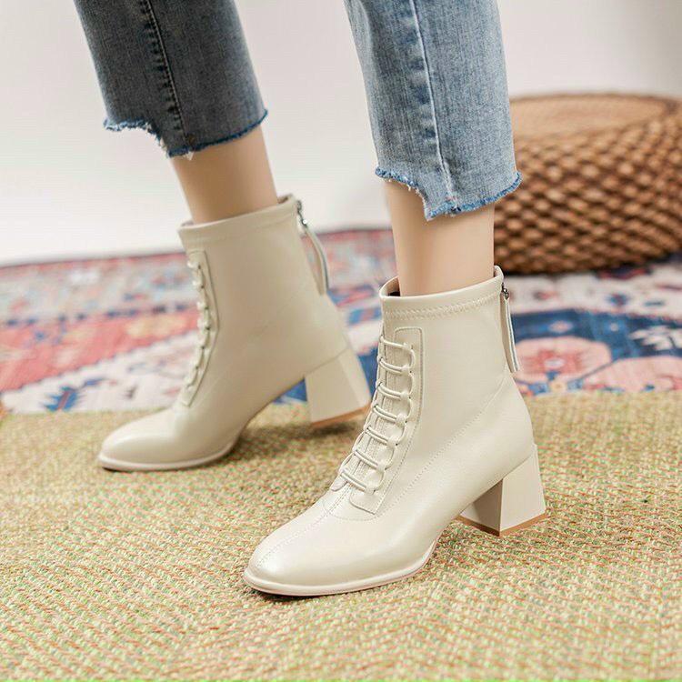 Boot đan dây gót 5cm khóa kéo - BT355