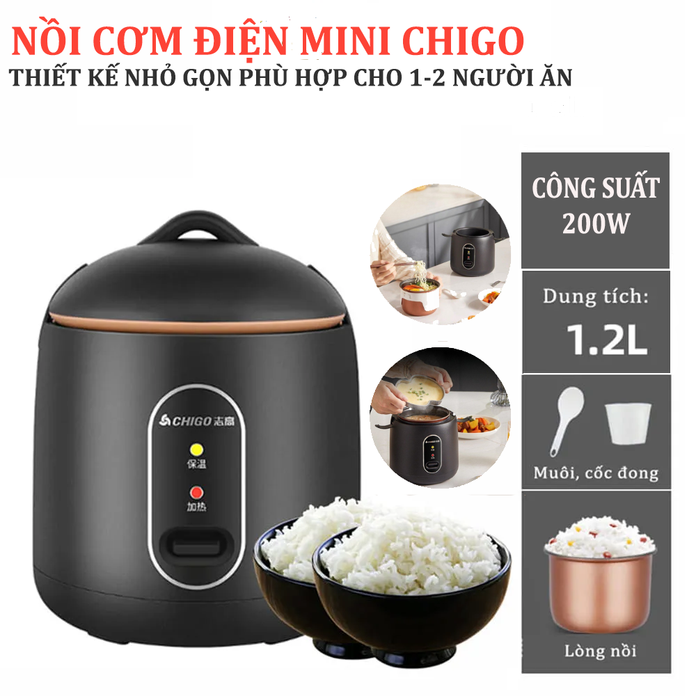 NỒI CƠM ĐIỆN MINI CHIGO 1.2L GIA ĐÌNH - JL - HÀNG CHÍNH HÃNG