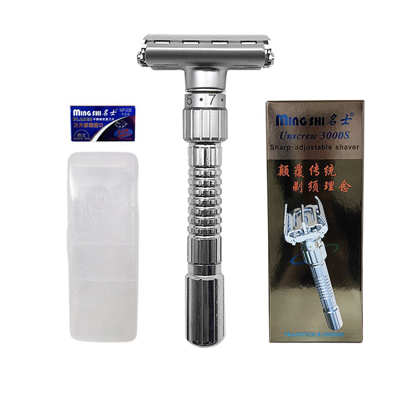Bộ dao cạo râu cầm tay 3000S, kẹp hình bướm, chỉnh độ sắc 9 cấp + 5 lưỡi dao và hộp đựng