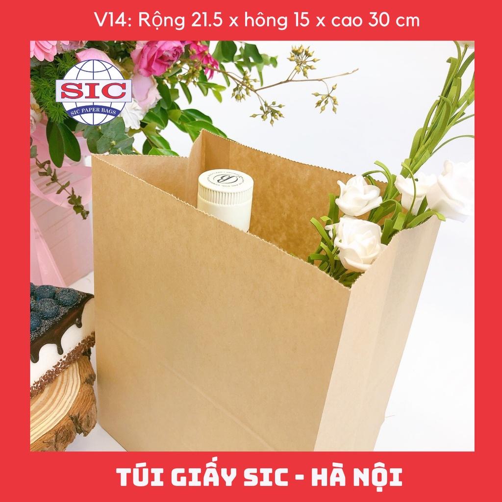 100 CHIẾC TÚI GIẤY KRAFT V14: 21.5x15x30 cm KHÔNG QUAI