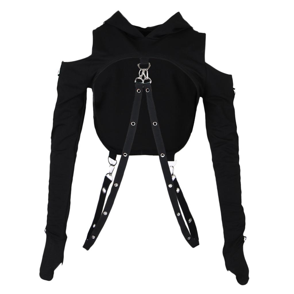 Gothic Womens  Hoodies  Metal Crop Tops Pullover Sweatshirts  S