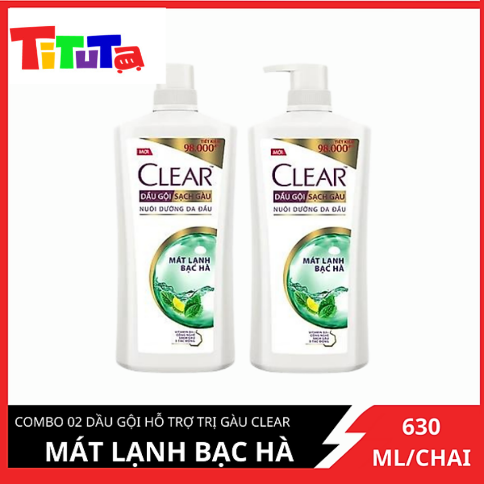 Combo 02 Dầu Gội Hỗ Trợ Trị Gàu Clear Mát Lạnh Bạc Hà 630g x 2