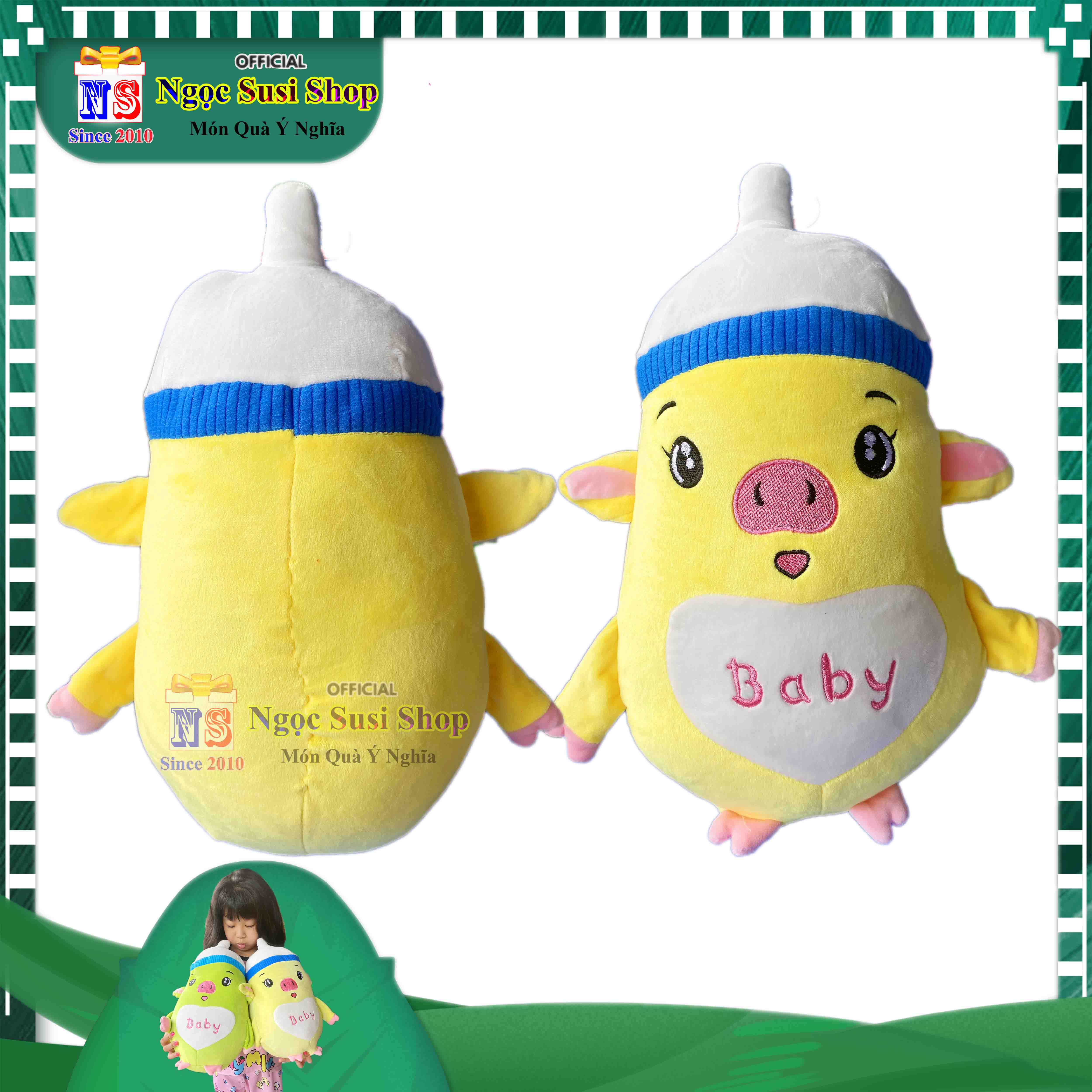 THÚ BÔNG CON HEO BÌNH SỮA BABY CHO BÉ ÔM NGỦ - GẤU BÔNG HEO BÌNH SỮA BABY