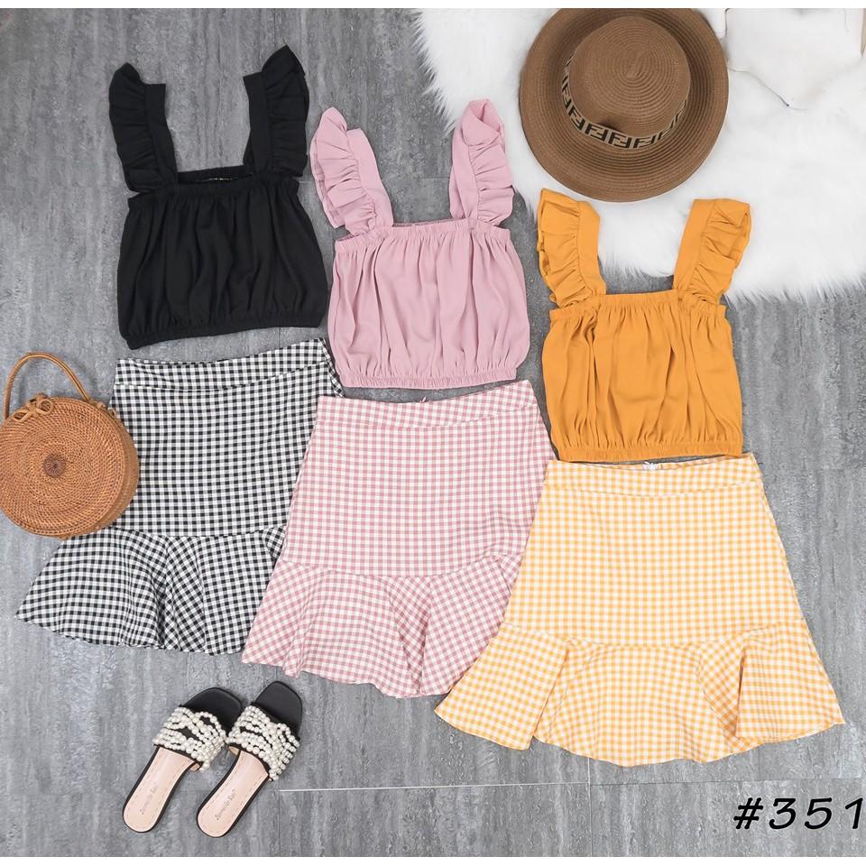 Set áo crop + cv caro siêu xinh