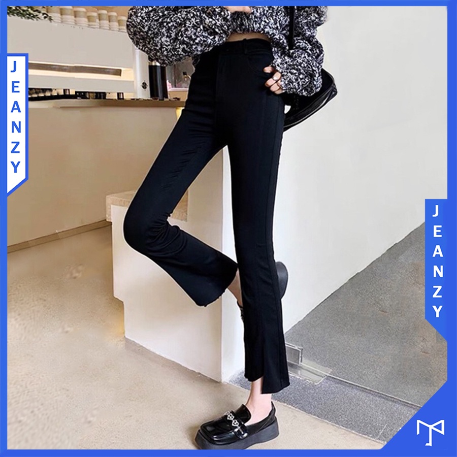 Quần jeans ống loe nữ lưng cao cách tân xẻ tà tua lai cực đẹp