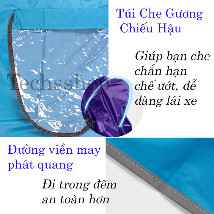 Áo Mưa Cánh Tròn Phản Quang Có Nón Có Túi Che Gương Đi Mưa Tiện Lợi Loại 1 Đầu