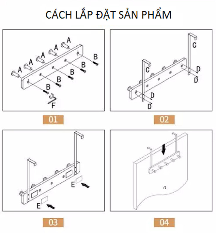 Móc treo quần áo sau cửa bằng gỗ-màu trắng