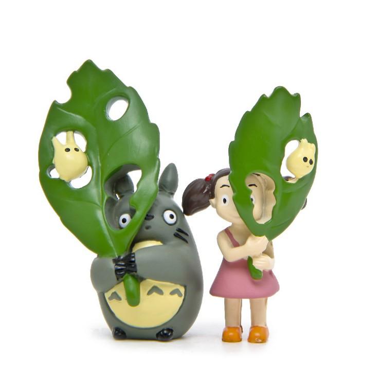 KHO-HN * Mô hình Tiểu Mei che lá với Chibi Totoro dùng trang trí tiểu cảnh, làm móc khóa, DIY