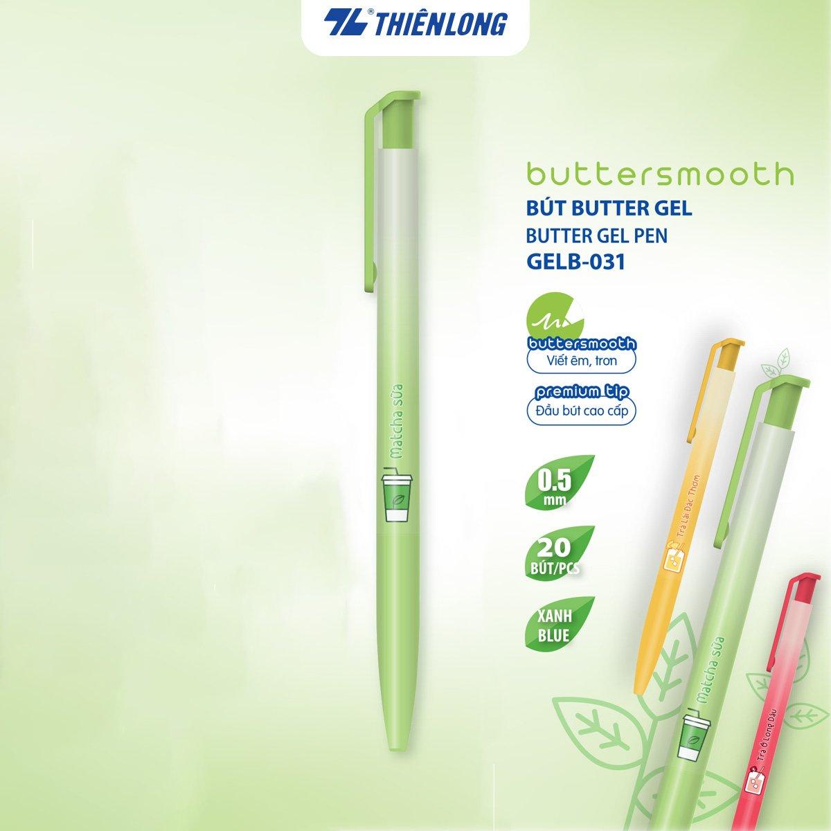 Bút gel B - Buttersmooth Gel Thiên Long GELB-031 - Premium Tip viết êm, trơn - Mực Xanh  - Thân ngẫu nhiên
