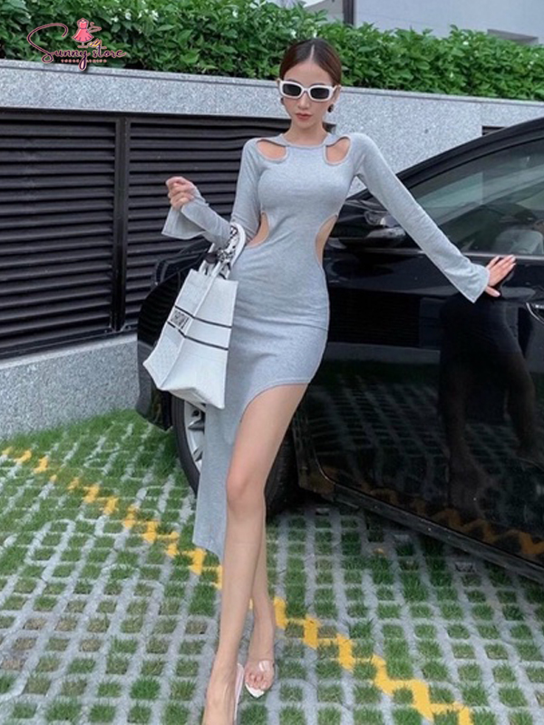 ĐẦM BODY TAY DÀI KHOÉT EO XẺ TÀ (LV156)