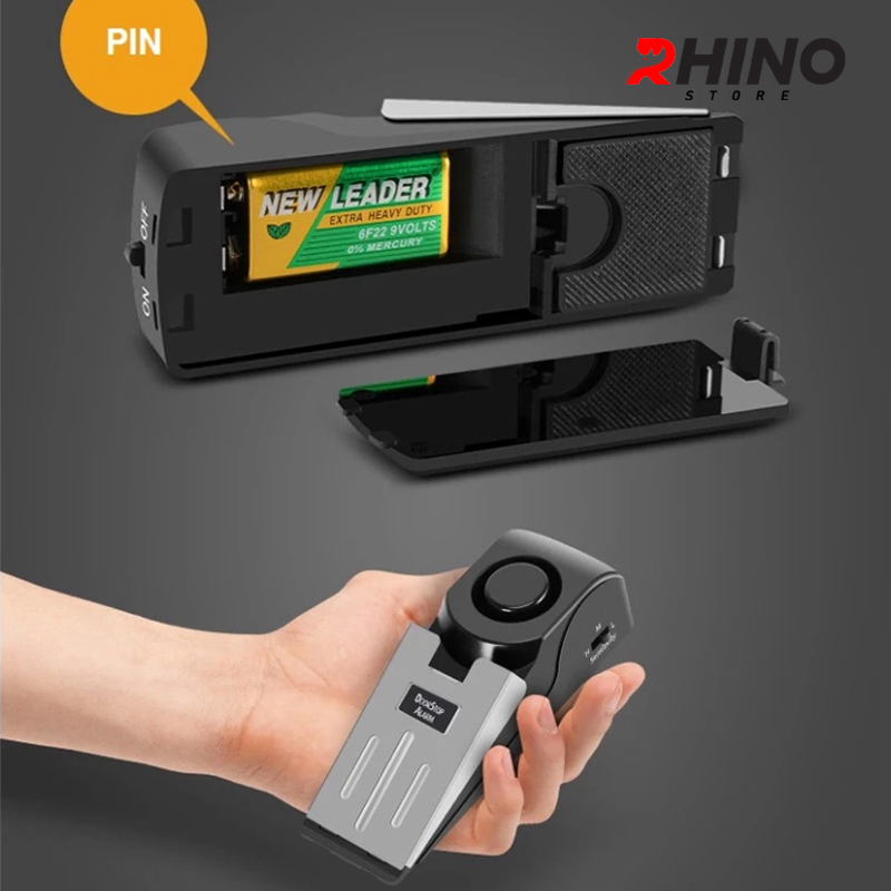 (Sẵn Pin) Chuông chặn cửa, kẹp cửa chống trộm Rhino C02 120DB cảnh báo lớn hàng chính hãng