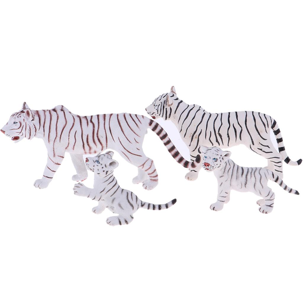 4 Pieces Simulation White Tiger Figure Toy Animal Model Set, Home Ornaments