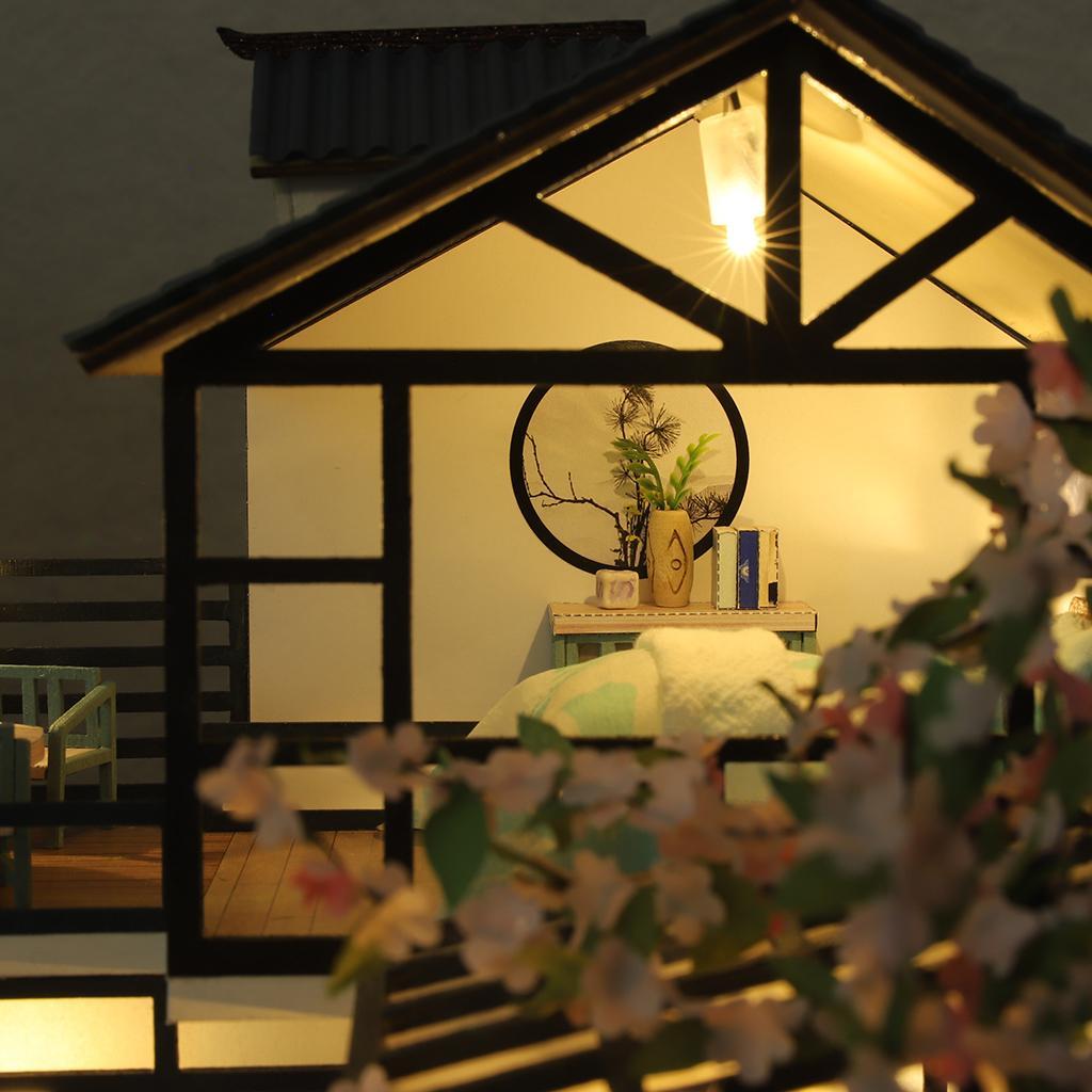 Wooden Dollhouse with Lights and Furniture Accessories, DIY Romantic Creative Villa House Room Set Gift for Ages 3+
